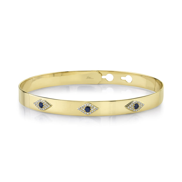 Shy Creation Yellow Gold Sapphire and Diamond "Evil Eye" Bangle Bracelet