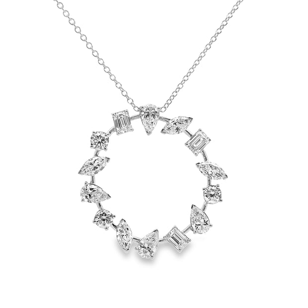 Lab Grown White Gold Multi-Shape Diamond Circle Pendant