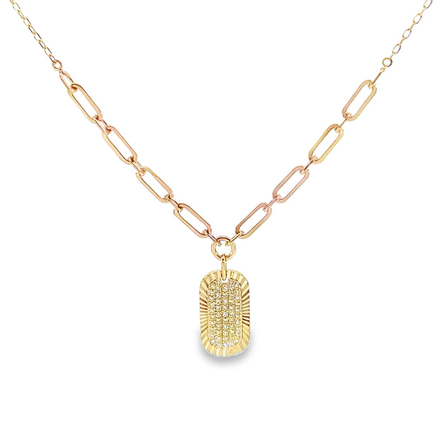 Shy Creation Yellow Gold Pave Diamond Dog Tag Necklace