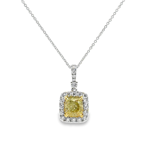 White Gold Fancy Yellow Diamond Halo Pendant