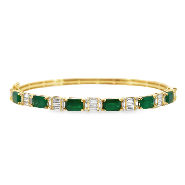 Yellow Gold Emerald and Diamond Bangle Bracelet