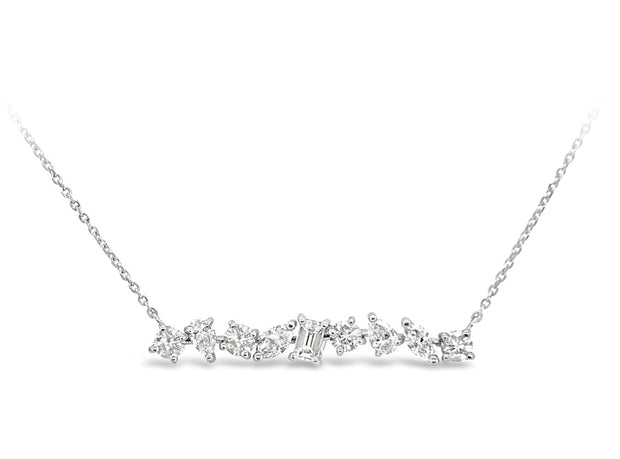 White Gold Multi Shape Diamond Bar Necklace