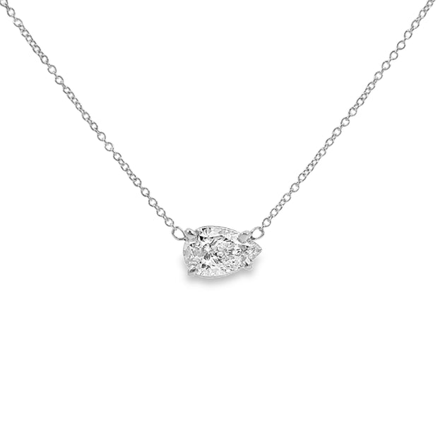 Lab Grown White Gold East/West Set Pear Shape Diamond Solitaire Necklace