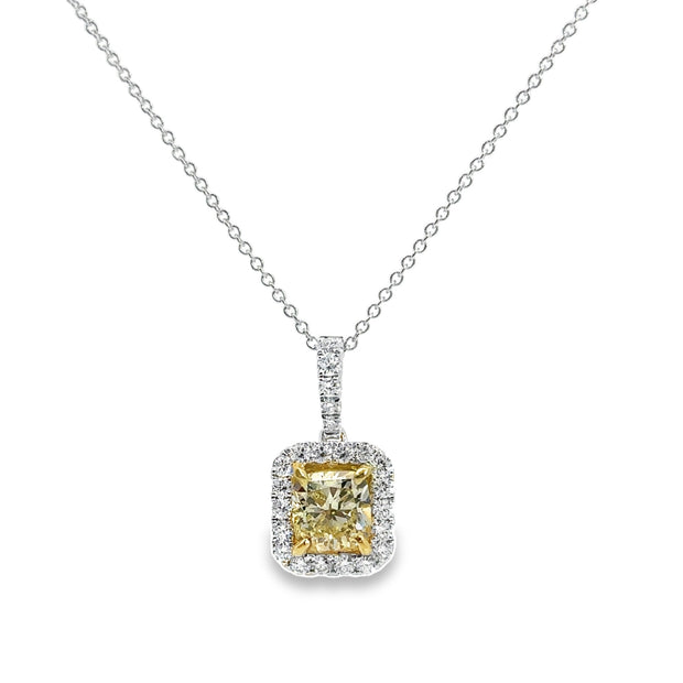 White Gold Fancy Yellow Diamond Halo Pendant