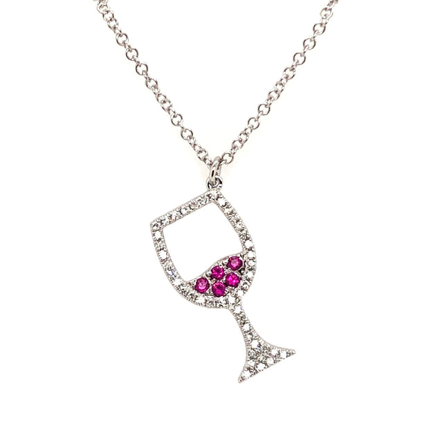 White Gold Ruby and Diamond Wine Glass Pendant