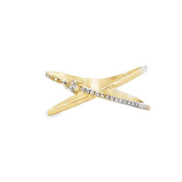 Shy Creation Yellow Gold Diamond Criss Cross Fashion Ring