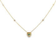 Yellow Gold Opal and Diamond Halo Heart Necklace