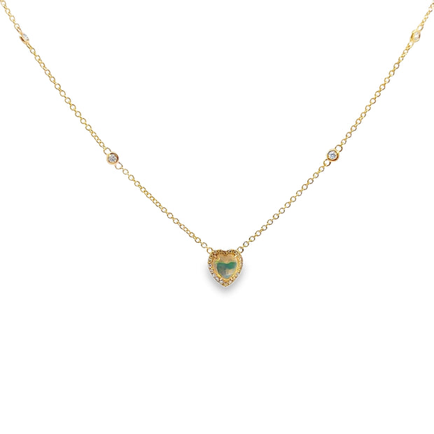 Yellow Gold Opal and Diamond Halo Heart Necklace