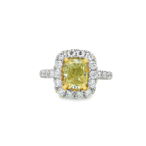 White Gold Fancy Yellow Diamond Cushion Halo Ring