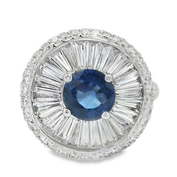 White Gold Sapphire and Diamond Halo Ring