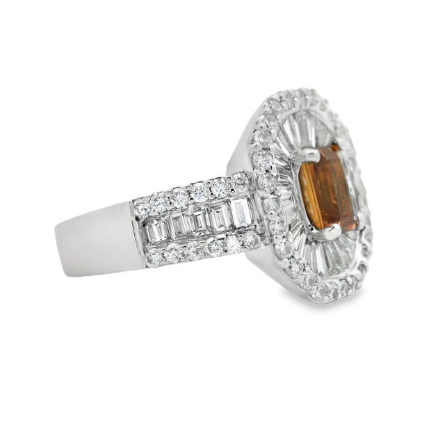 White Gold Double Halo Citrine and Diamond Ring