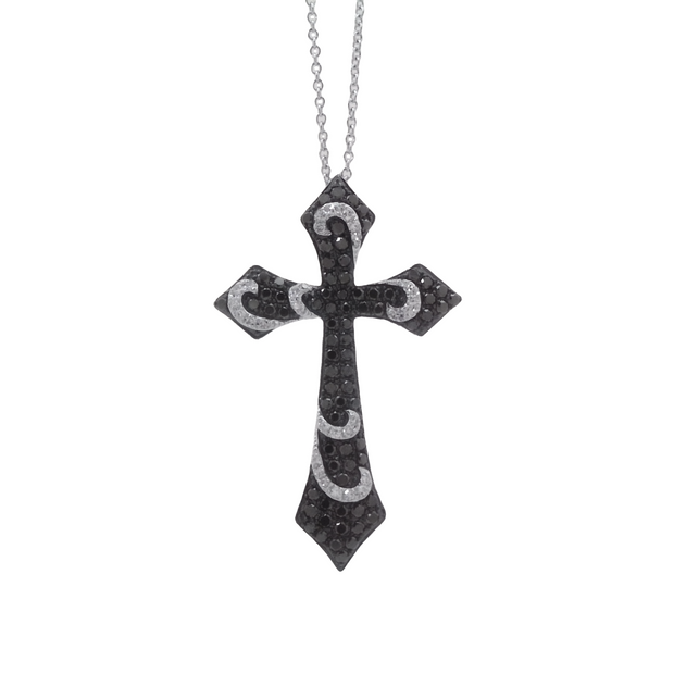 White Gold Black and White Diamond Cross Pendant