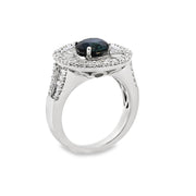 White Gold Sapphire and Diamond Halo Fashion Ring